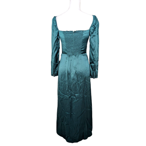 Reformation Rey Silk Dress Emerald Green Long Sleeve Midi Dress Size 6 - Picture 7 of 9